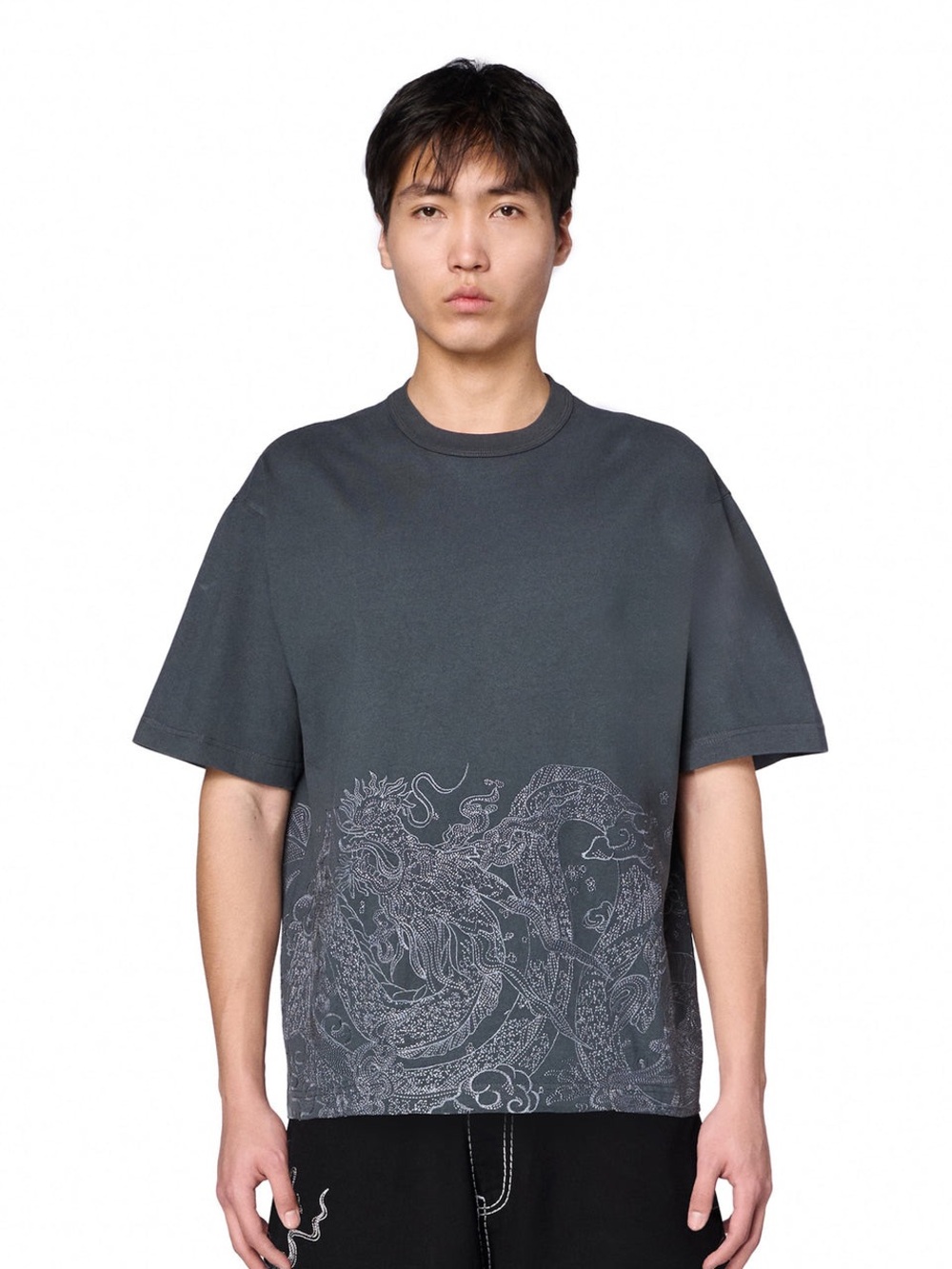 Derschutze Black Short Sleeve Pocket Tee with Subtle Dragon Motif